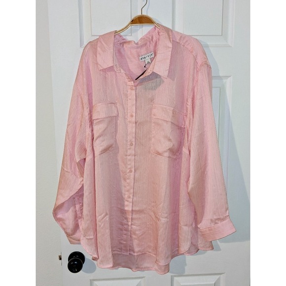 Ava & Viv Button-Down Shirt Relaxed Fit Long Sleeve Top Pink 4X‎ NWT - Picture 1 of 8
